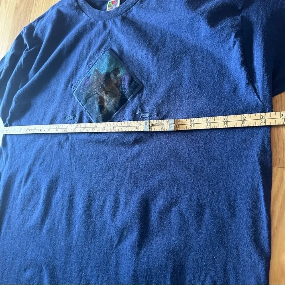Vintage Embroidered Wolf Tee Navy T-Shirt 90s Size 2XL 1996 Upper Michigan
